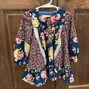 Bonnie Jean Girls Floral Boho Patchwork Lace Long Sleeve Dress, 2T, Cottagecore